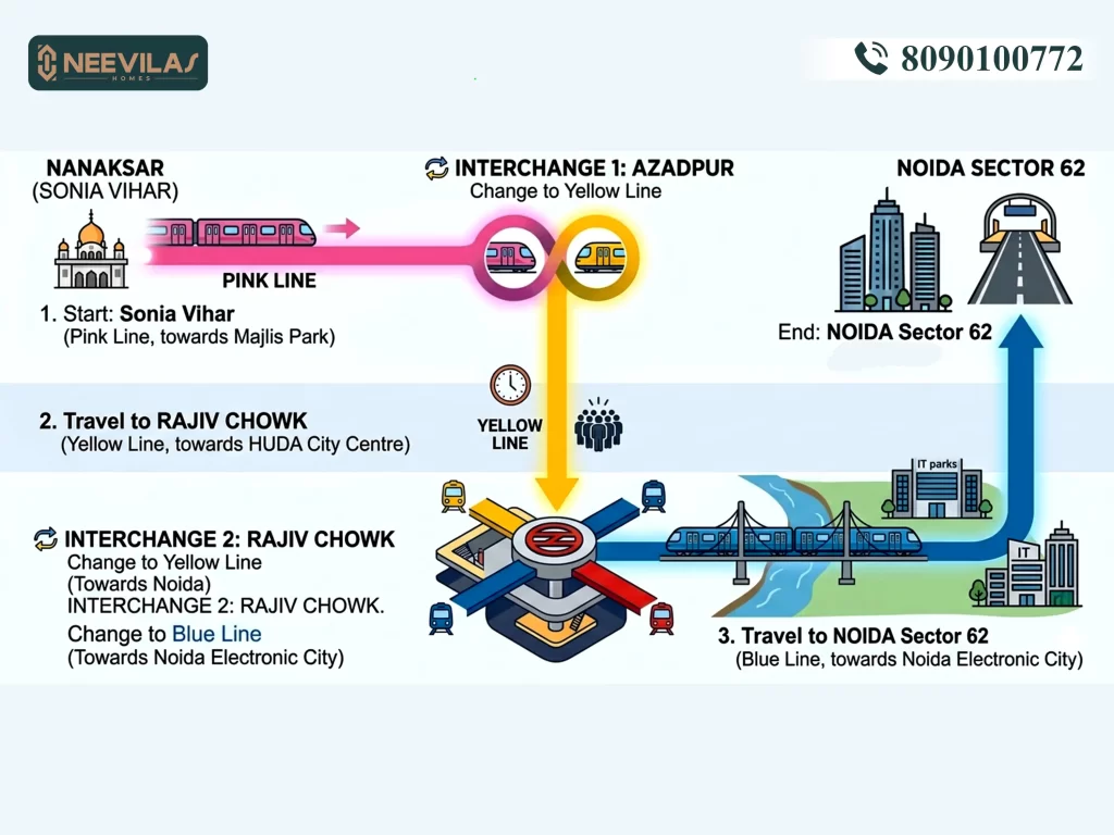 How To Reach Noida From Nanaksar (Sonia Vihar) Via Pink Line Metro? 3 noida-from-nanaksar-sonia-vihar-metro-route-map